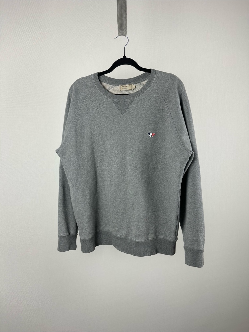 Maison Kitsune Tricolor Fox Patch Crewneck Sweatshirt Gray Size L